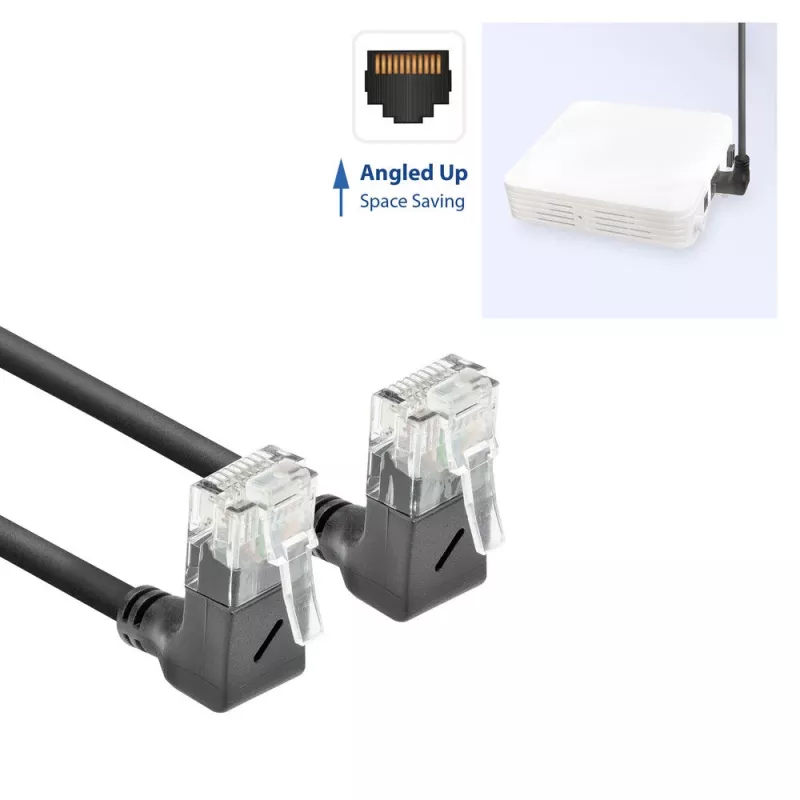 ACT Cable de red U/UTP CAT6A LSZH Slimline negro de 5 m con conectores macho RJ45, 90° acodado hacia arriba a 90° acodado hacia arriba