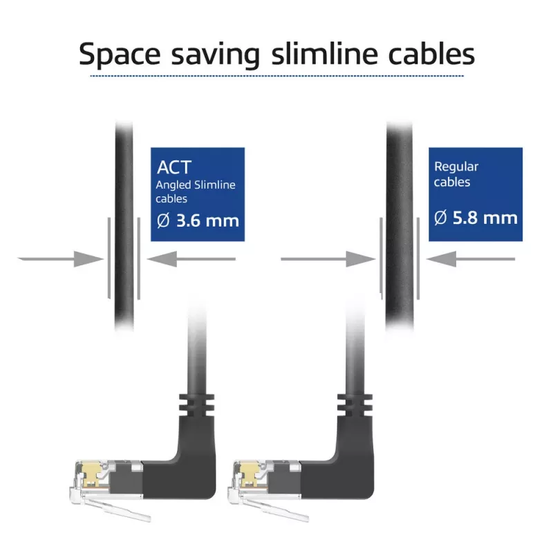 ACT Cable de red U/UTP CAT6A LSZH Slimline negro de 5 m con conectores macho RJ45, 90° acodado hacia arriba a 90° acodado hacia arriba