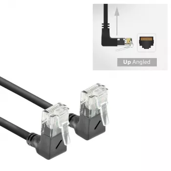 ACT Cable de red U/UTP CAT6A LSZH Slimline negro de 0,15 m con conectores macho RJ45, 90° acodado hacia arriba a 90° acodado hacia arriba