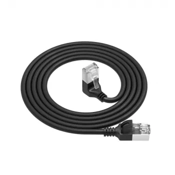 ACT Cable de red U/FTP CAT6A LSZH Slimline negro de 2 m con conectores macho RJ45, 90° acodado hacia abajo a recto