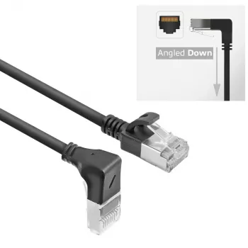 ACT Cable de red U/FTP CAT6A LSZH Slimline negro de 3 m con conectores macho RJ45, 90° acodado hacia abajo a recto