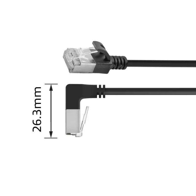 ACT Cable de red U/FTP CAT6A LSZH Slimline negro de 1,5 m con conectores macho RJ45, 90° acodado hacia abajo a recto