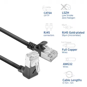 Cable de red ACT DA4902 Cat6a U/FTP (STP) 2 m, RJ-45 a RJ-45, contactos dorados, negro