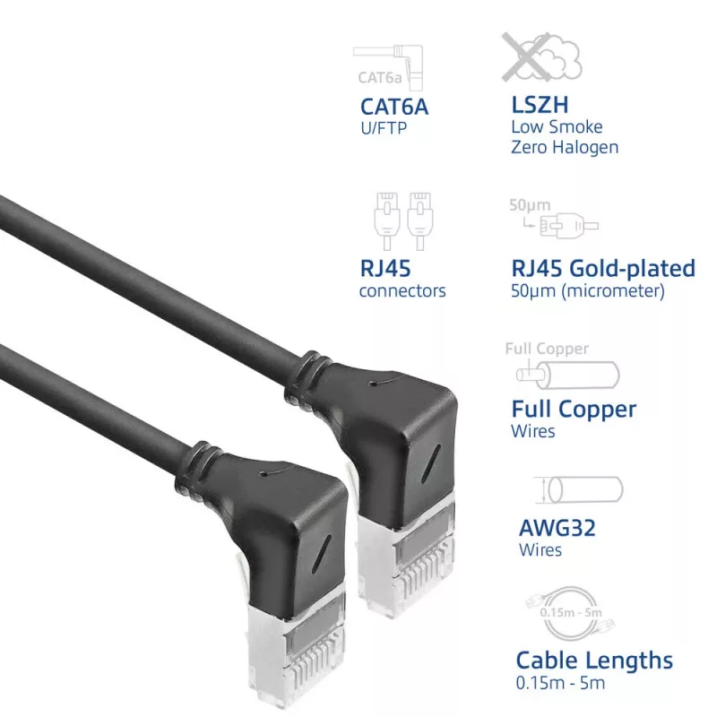 Cable de red ACT DA5930 Cat6a U/FTP (STP) negro 0,15 m con conectores RJ-45, contactos con baño de oro