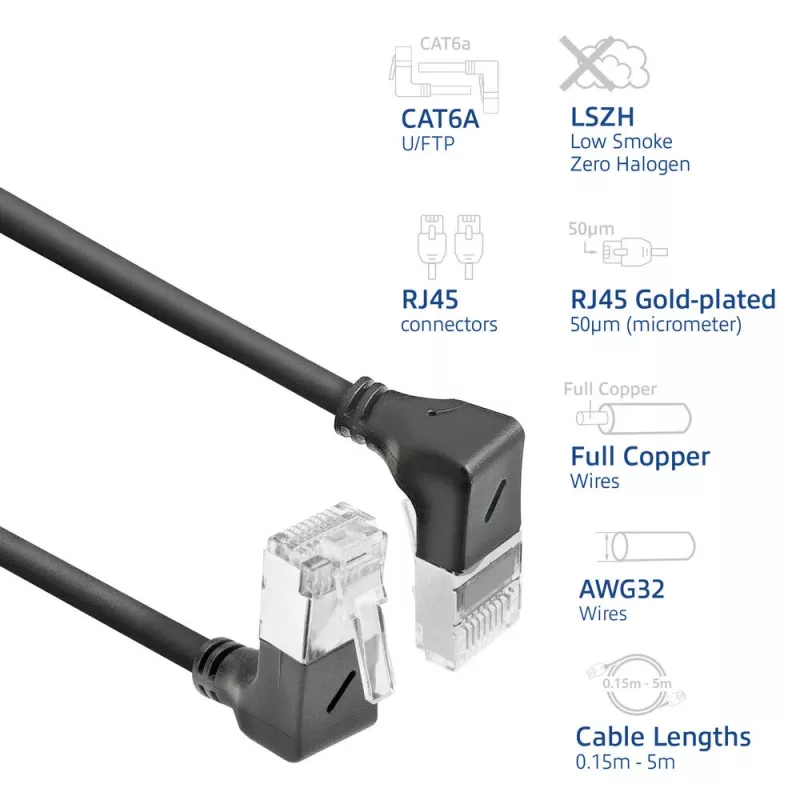 Cable de red ACT DA7952 Cat6a U/FTP (STP) negro 0,25 m con conectores RJ-45, contactos dorados