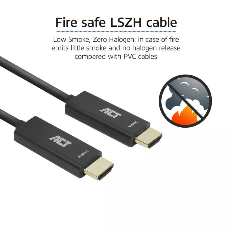 ACT Cable óptico activo HDMI 2.0 30 m – Premium High Speed 4K, conector HDMI-A macho a conector HDMI-A macho, 18 Gbit/s, LSZH