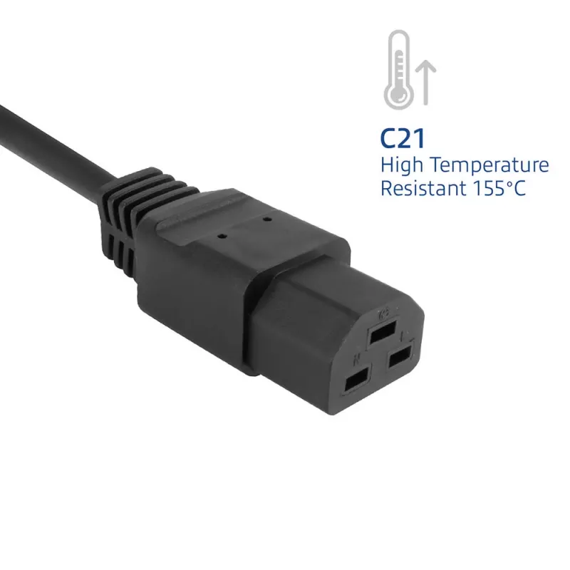 Cable de alimentación ACT C14 a C21 IEC60320 negro 1,5 m, 250 V 10 A