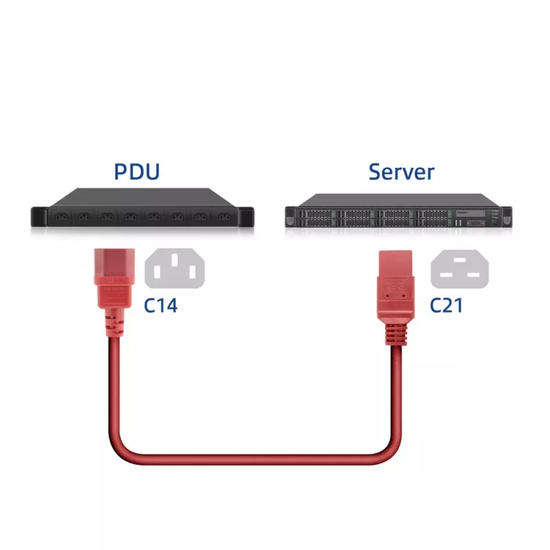 Cable de alimentación ACT C14 a C21 IEC60320 rojo 1 m, 250V 10A