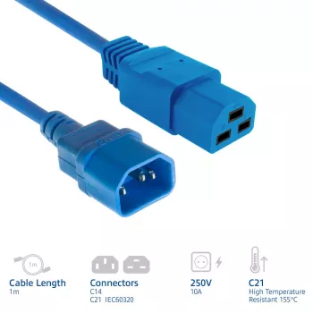 ACT Cable de alimentación C14 a C21 IEC60320 azul 1 m, 250 V 10 A