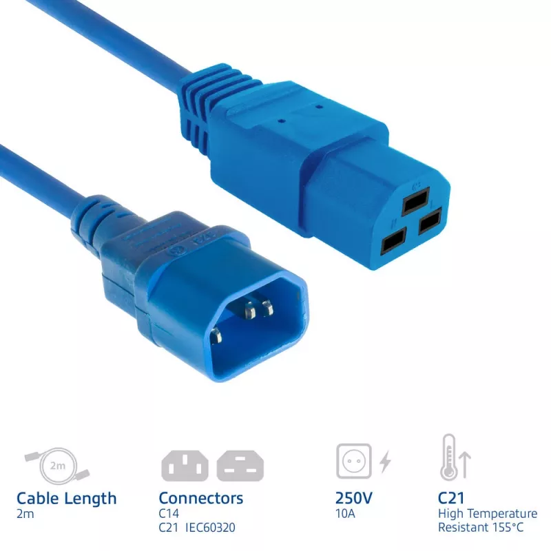 ACT Cable de alimentación C14 a C21 IEC60320 azul 2 m, 250 V 10 A