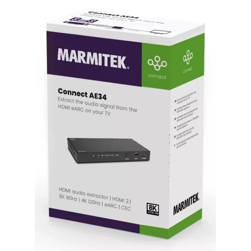 Convertidor de señal de vídeo Marmitek 25008496 — entrada HDMI a salida HDMI/TOSLINK/3,5 mm, hasta 7680×4320, audio 7.1