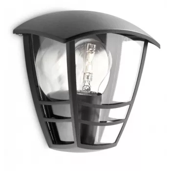 Lámpara de pared Philips myGarden Creek 60W E27 sin bombilla, aplique de exterior, negro, metal, IP44, jardín, terraza, II