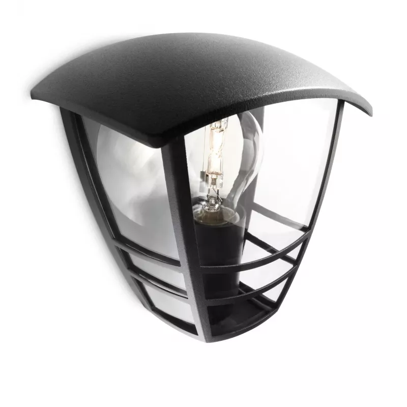 Lámpara de pared Philips myGarden Creek 60W E27 sin bombilla, aplique de exterior, negro, metal, IP44, jardín, terraza, II