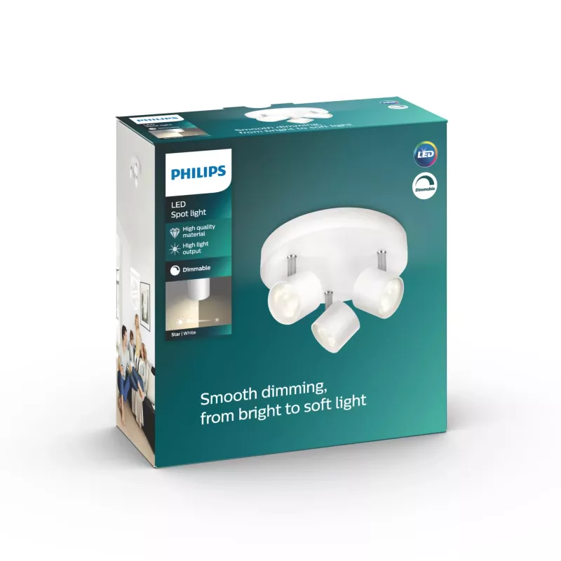 Lámpara de techo/pared Philips Dimmable LED Star 3x 16,5 W, 2700 K, 1500 lm, IP20, blanco