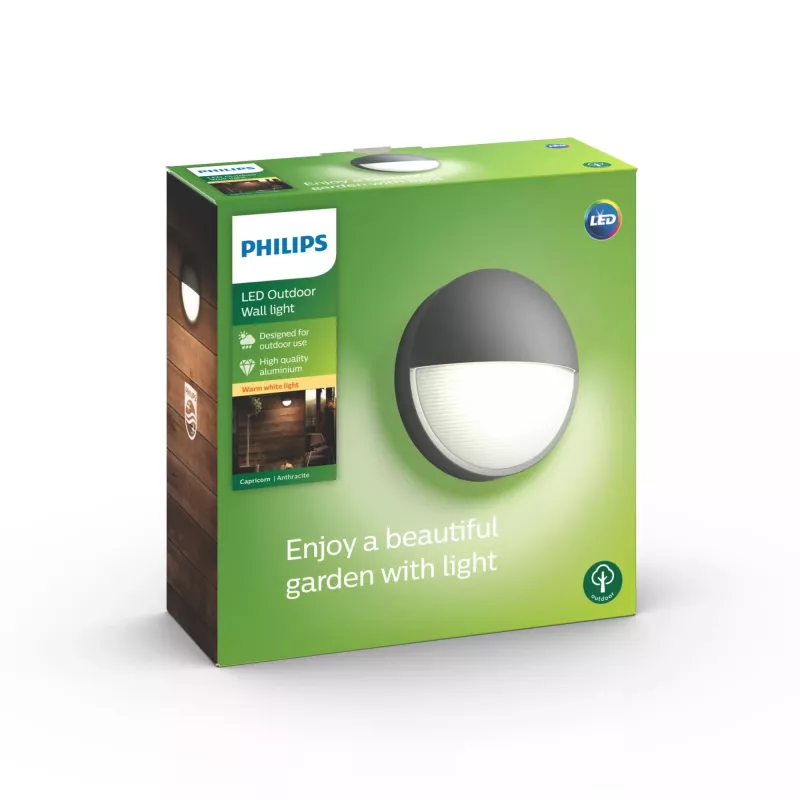 Aplique de exterior Philips myGarden Capricorn 5,5 W LED, antracita, carcasa de aluminio, bombilla fija, 214×78×214 mm