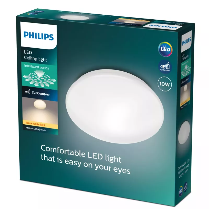 Lámpara de techo Philips Functional Moire 10 W, LED, bombilla integrada, 2700 K, 1000 lm, IP20, blanco