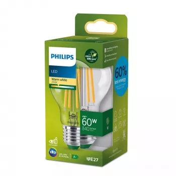 Bombilla filamento Philips clara 60W A60 E27, 4 W, 60 W, E27, 840 lm, 50000 h, blanco cálido