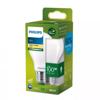 Bombilla filamento Philips Frosted 100W A60 E27, 7,3 W, 100 W, E27, 1535 lm, 50000 h, blanco cálido