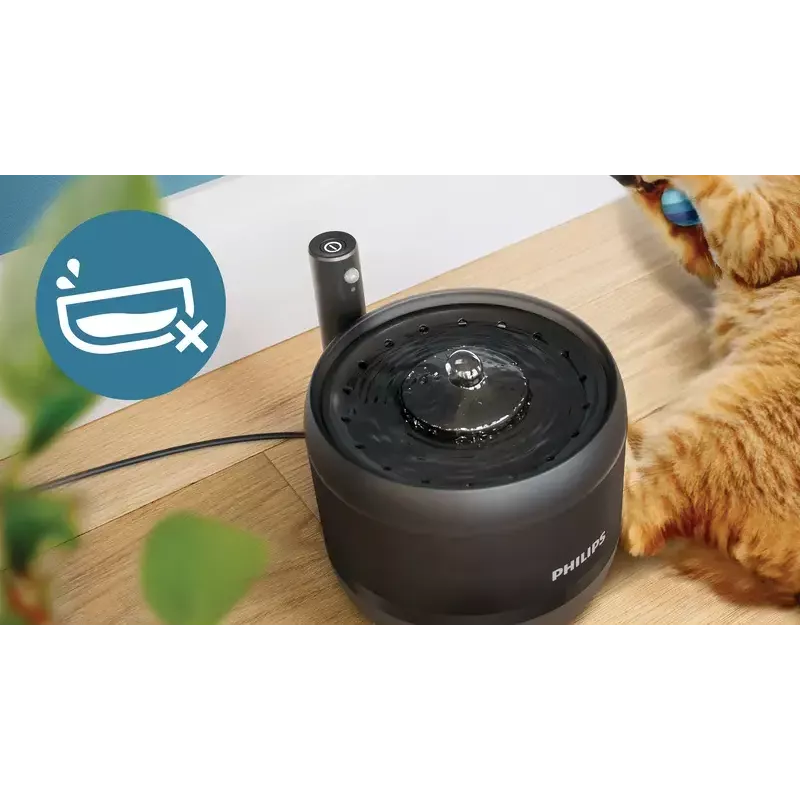 Fuente de agua automática para mascotas Philips serie 3000 PAW3210/02, 2,2 L, USB/AC, negra, plástico