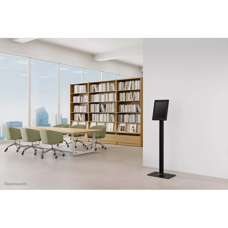 Soporte de suelo para tablet Neomounts FL15-627BL1 — universal, con cerradura, carga máx. 3 kg, negro