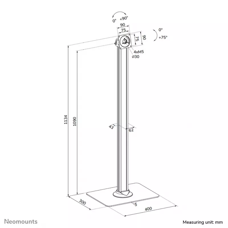 Soporte de suelo para tablet Neomounts FL15-627BL1 — universal, con cerradura, carga máx. 3 kg, negro