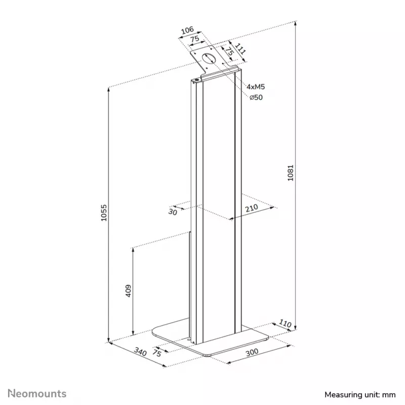 Soporte de suelo para tablet Neomounts FL15-628BL1 — universal, con cerradura, carga máx. 3 kg, negro