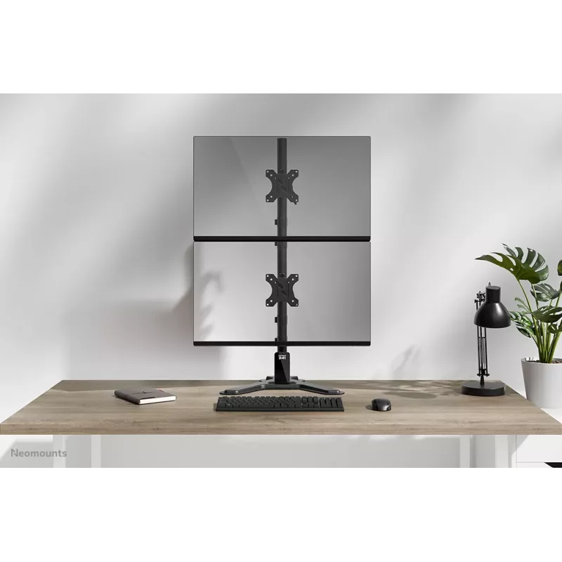 Soporte dual para monitor Neomounts DS45-600BL2V para 2 pantallas de 10–32 pulgadas, VESA 75x75–100x100, carga máx. 9 kg, de pie, negro
