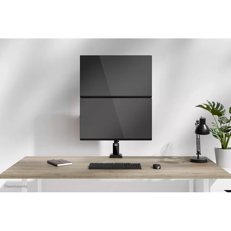 Brazo dual para monitor Neomounts DS60-600BL2V de 10-32 pulgadas, pinza/pasacables de mesa, 9 kg, 25,4 cm (10 pulgadas), 81,3 cm (32 pulgadas), 100 x 100 mm, negro