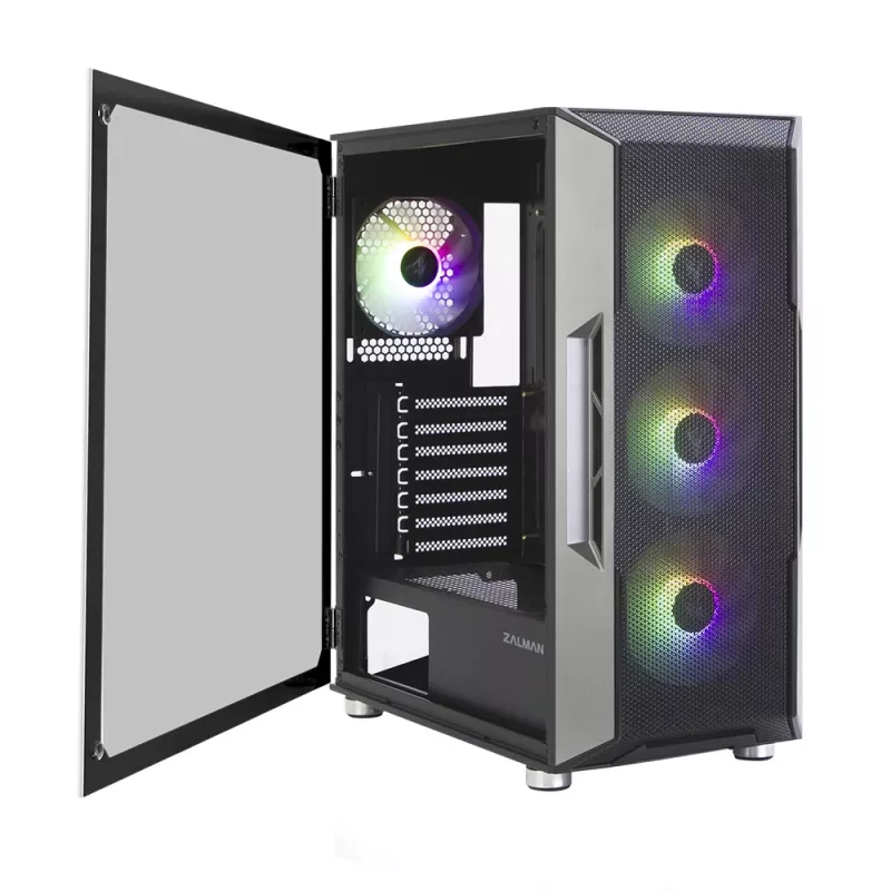 Caja de ordenador Zalman I3 Neo ATX Mid Tower PC con frontal de malla para una refrigeración eficiente 3 ventiladores preinstalados Midi Tower negra