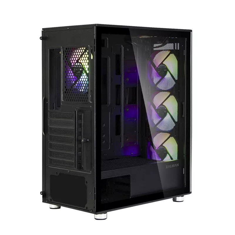 Caja de ordenador Zalman I3 Neo ATX Mid Tower PC con frontal de malla para una refrigeración eficiente 3 ventiladores preinstalados Midi Tower negra