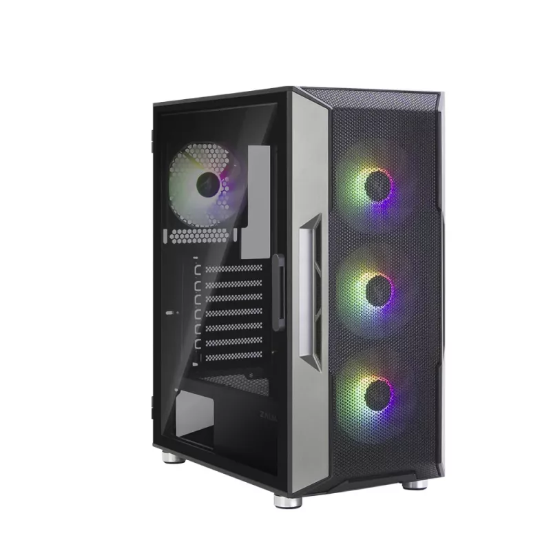 Caja de ordenador Zalman I3 Neo ATX Mid Tower PC con frontal de malla para una refrigeración eficiente 3 ventiladores preinstalados Midi Tower negra