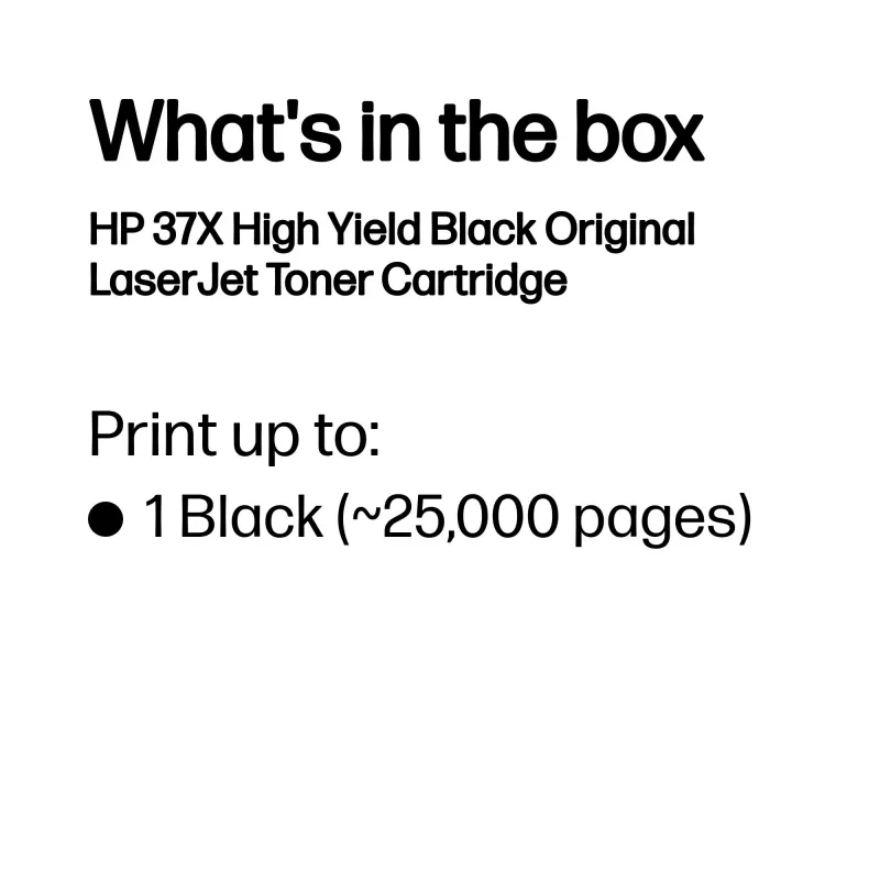 HP 37X Alto rendimiento Negro Cartucho de tóner LaserJet original, 25000 páginas, Negro, 1 ud.