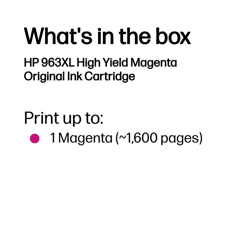 HP 963XL Alto rendimiento Magenta Cartucho de tinta original, Magenta, 1 ud., 1600 páginas