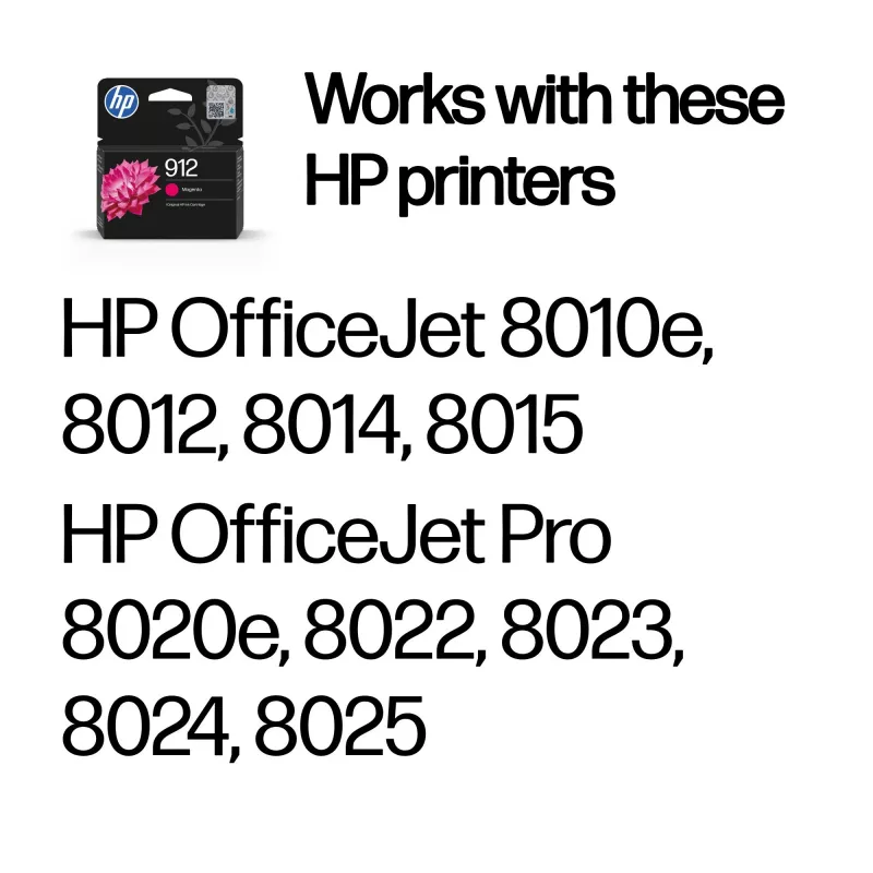 HP 912 Magenta Cartucho de tinta original, Magenta, 1 ud., 315 páginas