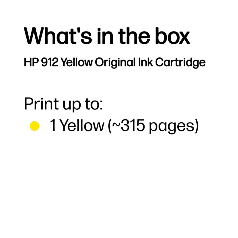 HP 912 Amarillo Cartucho de tinta original, Amarillo, 1 ud., 315 páginas