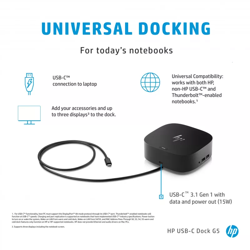 HP USB-C Dock G5 Con cable USB 3.2 Gen 1 Type-C Negro 100W