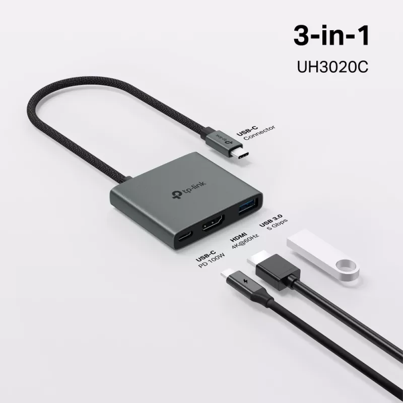 TP-Link UH3020C Hub de interfaces USB Type-C 5000 Mbit/s Gris