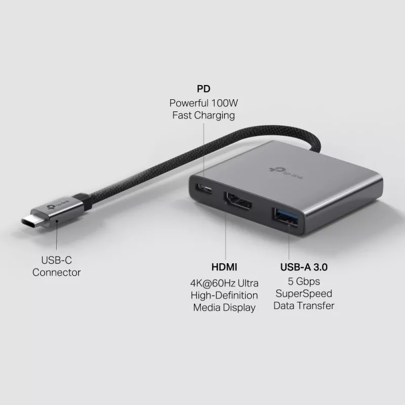 TP-Link UH3020C Hub de interfaces USB Type-C 5000 Mbit/s Gris