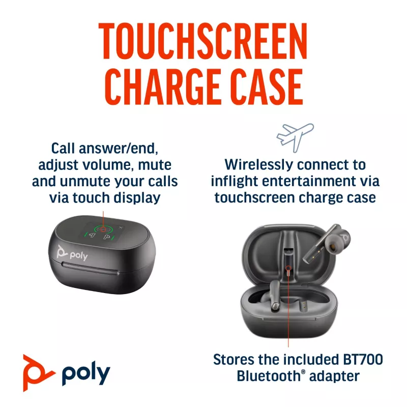 HP Poly Voyager Free 60+ UC Carbon negro auriculares + adaptador BT700 USB-C + estuche de carga con pantalla táctil