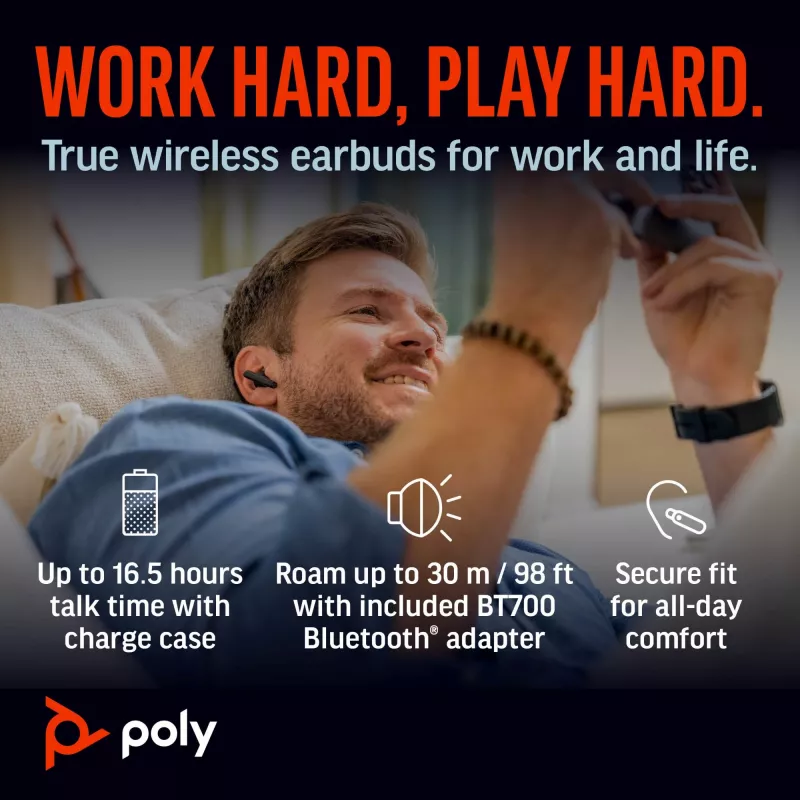 HP Poly Voyager Free 60+ UC Carbon negro auriculares + adaptador BT700 USB-C + estuche de carga con pantalla táctil