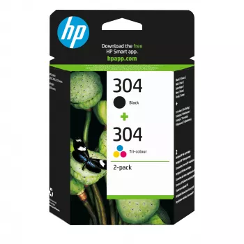 HP 304 pack de 2 cartuchos de tinta originales negro/tricolor, negro, cian, magenta, amarillo, tinta pigmentada, 2 uds., 120 páginas, 100 páginas
