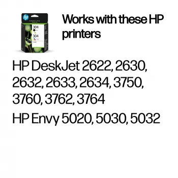 HP 304 pack de 2 cartuchos de tinta originales negro/tricolor, negro, cian, magenta, amarillo, tinta pigmentada, 2 uds., 120 páginas, 100 páginas
