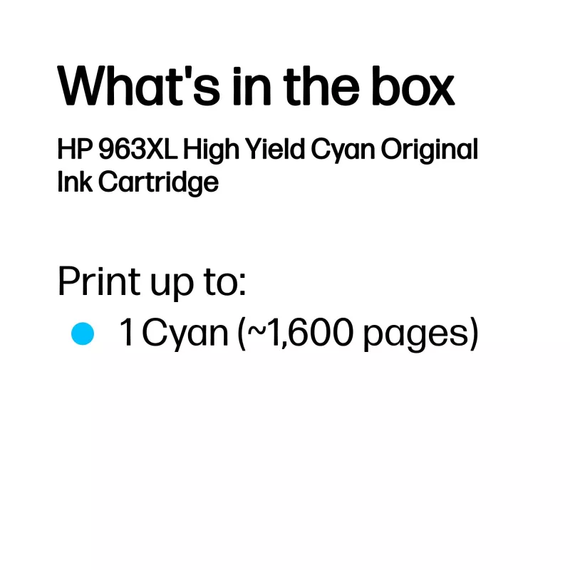 HP 963XL cartucho de tinta original cian de alto rendimiento, cian, 1 ud., 1600 páginas