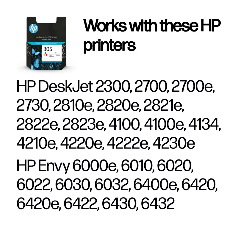 HP 305 cartucho de tinta original tricolor, cian, magenta, amarillo, 1 ud., 100 páginas