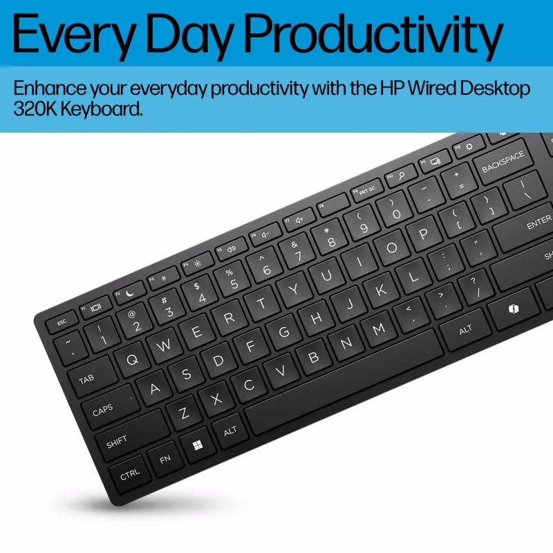 Teclado HP Wired Desktop 320K tamaño completo USB negro cable 1,8 m