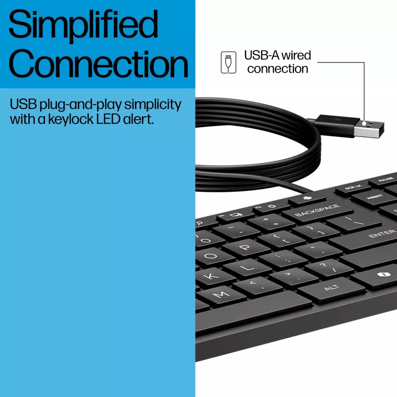 Teclado HP Wired Desktop 320K tamaño completo USB negro cable 1,8 m
