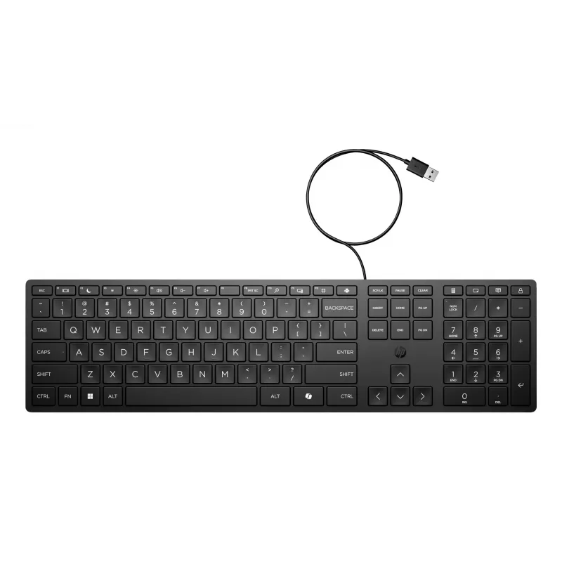 Teclado con cable HP 320K – USB de tamaño completo, diseño recto, cable 1,8 m, negro