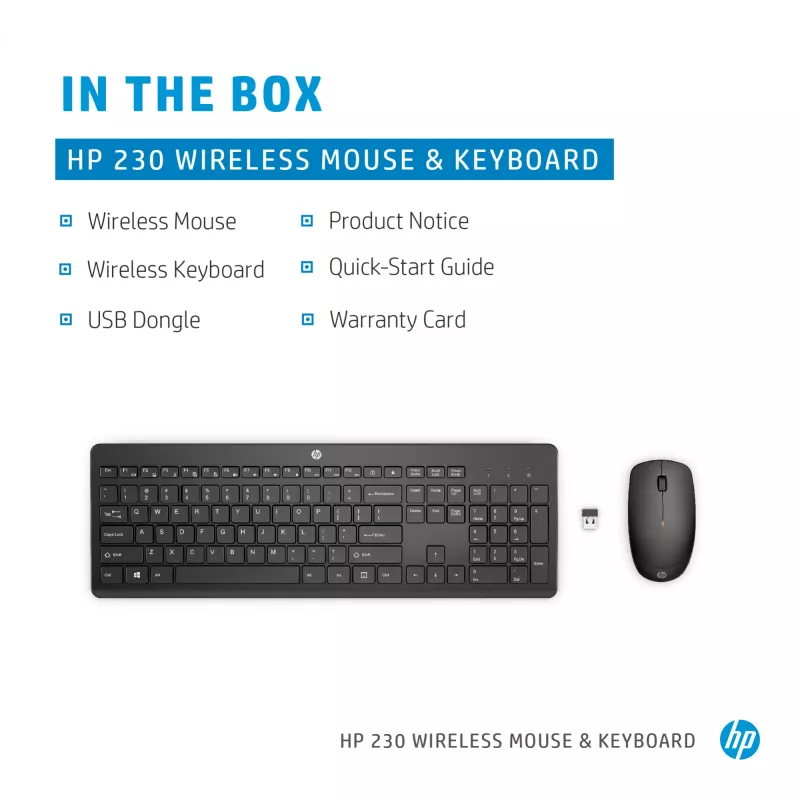 Combinación de ratón y teclado inalámbricos HP 230, negro, ratón incluido