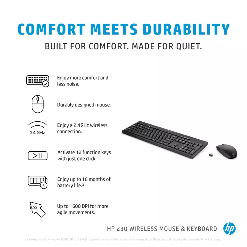 Combinación de ratón y teclado inalámbricos HP 230, negro, ratón incluido