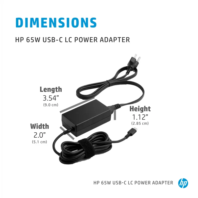 Fuente de alimentación HP 65W USB-C LC para portátil uso en interiores 65W negro